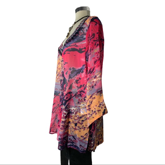 FOLIA Pink Multicoloured  3/4 Sleeves  Long Blouse Size M - Picture 4 of 8